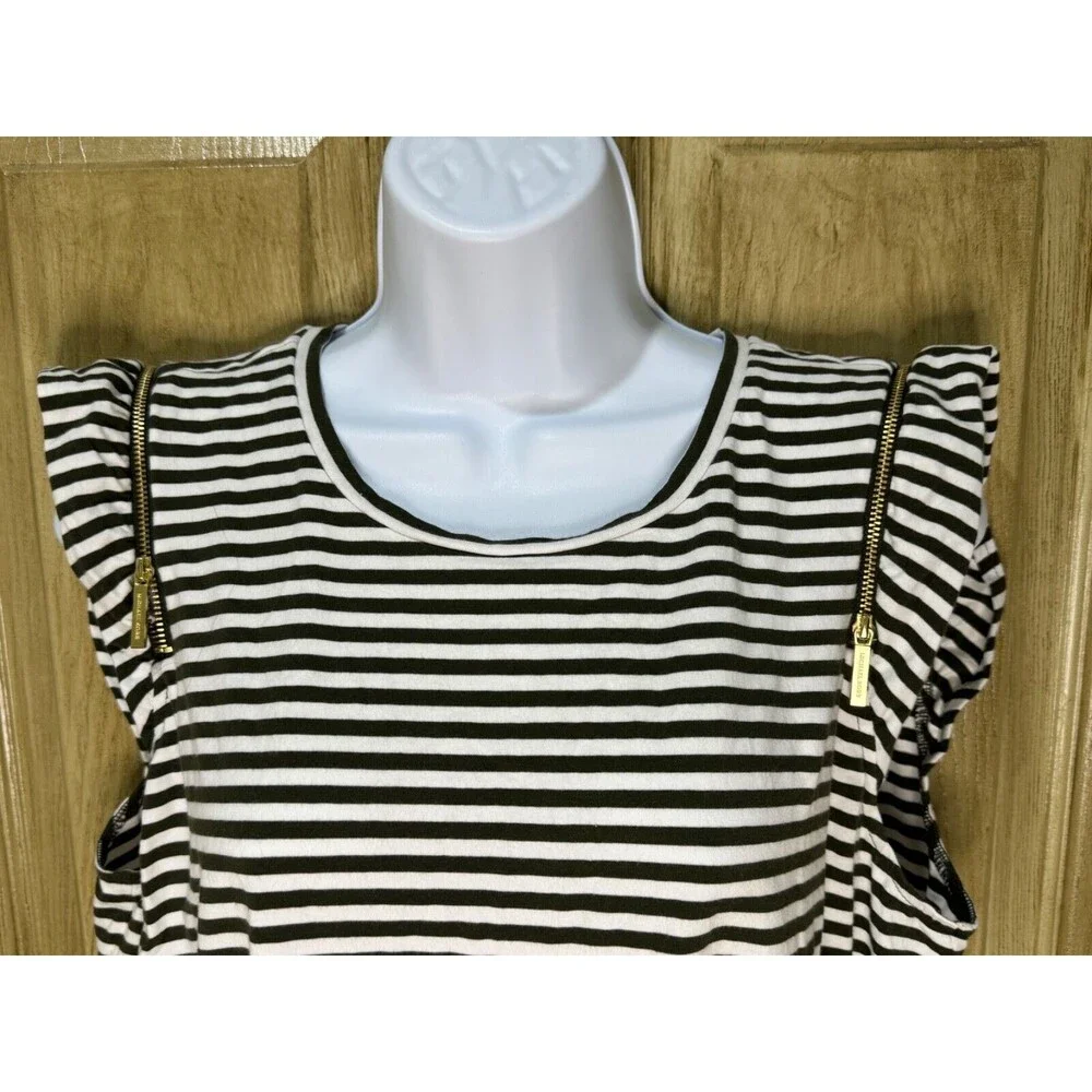 MICHAEL KORS MK BASICS COTTON STRIPE DRESS ZIPPER SLEEVE